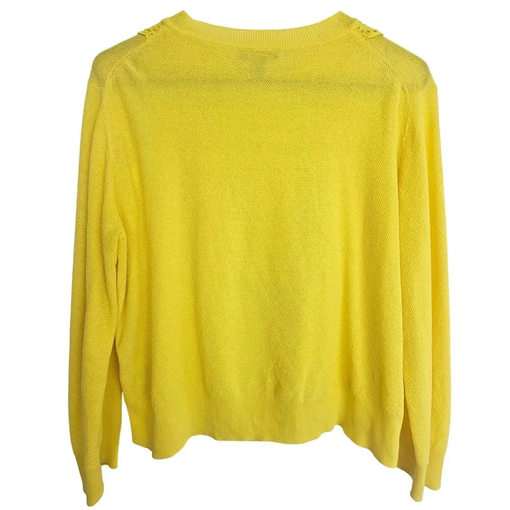J. Crew Womens Summerweight Cotton Eyelet Sweater Size L Ruffle ASO Mattie Ashby